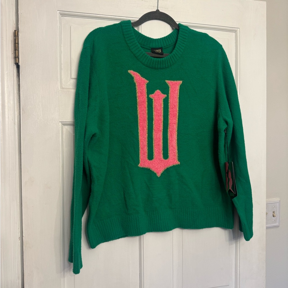 Wicked Green Sweater with Pink Logo NWT